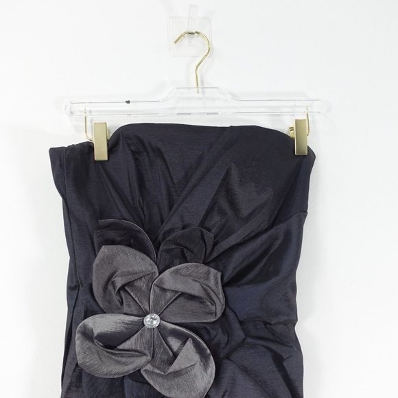 Black Evening Dress Small Mini Strapless Ombre Floral Tulip Cocktail Party Satin - Picture 3 of 12